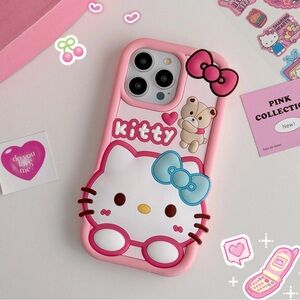 SANRIO | Hello Kitty Pink Silicone Phone Case with Blue Bow & Teddy Accent